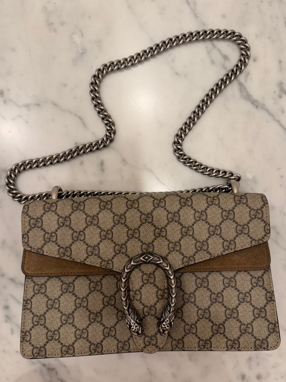 Gucci Brown/Beige GG Supreme Dionysus Chain Crossbody Bag